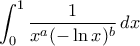 \displaystyle{\int_{0}^{1}\frac{1}{x^{a}(-\ln x)^{b}}\,dx} \displaystyle{\int_{0}^{1}\frac{1}{x^{a}(-\ln x)^{b}}\,dx}