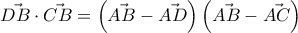 \vec{DB}\cdot\vec{CB}=\left(\vec{AB}-\vec{AD} \right)\left(\vec{AB}- \vec{AC}\right) \vec{DB}\cdot\vec{CB}=\left(\vec{AB}-\vec{AD} \right)\left(\vec{AB}- \vec{AC}\right)