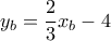 \displaystyle
y_b = \frac{2}{3}x_b - 4 \displaystyle
y_b = \frac{2}{3}x_b - 4