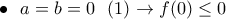 \bullet ~~a=b=0 ~~(1)\rightarrow f(0)\leq 0 \bullet ~~a=b=0 ~~(1)\rightarrow f(0)\leq 0