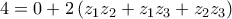 4=0+2\left( z_{1}z_{2}+z_{1}z_{3}+z_{2}z_{3}\right) 4=0+2\left( z_{1}z_{2}+z_{1}z_{3}+z_{2}z_{3}\right)