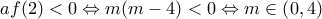\displaystyle af(2)<0\Leftrightarrow m(m-4)<0\Leftrightarrow m\in \left(0,4 \right) \displaystyle af(2)<0\Leftrightarrow m(m-4)<0\Leftrightarrow m\in \left(0,4 \right)