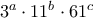 3^a\cdot 11^b \cdot 61^c