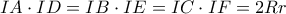 IA\cdot ID=IB\cdot IE=IC\cdot IF=2Rr IA\cdot ID=IB\cdot IE=IC\cdot IF=2Rr