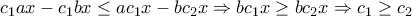 c_1ax-c_1bx\leq ac_1x-bc_2x \Rightarrow bc_1x\geq bc_2x \Rightarrow c_1\geq c_2 c_1ax-c_1bx\leq ac_1x-bc_2x \Rightarrow bc_1x\geq bc_2x \Rightarrow c_1\geq c_2