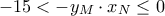 \displaystyle
- 15 < - y_M \cdot x_N \le 0 \displaystyle
- 15 < - y_M \cdot x_N \le 0