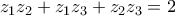 z_{1}z_{2}+z_{1}z_{3}+z_{2}z_{3}=2 z_{1}z_{2}+z_{1}z_{3}+z_{2}z_{3}=2