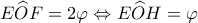 \displaystyle{E\widehat OF = 2\varphi \Leftrightarrow E\widehat OH = \varphi } \displaystyle{E\widehat OF = 2\varphi \Leftrightarrow E\widehat OH = \varphi }