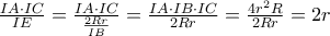 \frac{IA\cdot IC}{IE}=\frac{IA\cdot IC}{\frac{2Rr}{IB}}=\frac{IA\cdot IB\cdot IC}{2Rr}=\frac{4r^{2}R}{2Rr}=2r \frac{IA\cdot IC}{IE}=\frac{IA\cdot IC}{\frac{2Rr}{IB}}=\frac{IA\cdot IB\cdot IC}{2Rr}=\frac{4r^{2}R}{2Rr}=2r