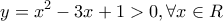 \displaystyle{
y = x^2 - 3x + 1 > 0,\forall x \in R
} \displaystyle{
y = x^2 - 3x + 1 > 0,\forall x \in R
}