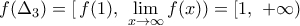 f({{\Delta }_{3}})=[\,f(1),\,\,\underset{x\to \infty }{\mathop{\lim }}\,f(x))=[1,\,\,+\infty ) f({{\Delta }_{3}})=[\,f(1),\,\,\underset{x\to \infty }{\mathop{\lim }}\,f(x))=[1,\,\,+\infty )