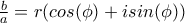 \frac{b}{a}=r(cos(\phi)+isin(\phi)) \frac{b}{a}=r(cos(\phi)+isin(\phi))