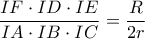 \displaystyle{\frac{{IF \cdot ID \cdot IE}}{{IA \cdot IB \cdot IC}} = \frac{R}{{2r}}} \displaystyle{\frac{{IF \cdot ID \cdot IE}}{{IA \cdot IB \cdot IC}} = \frac{R}{{2r}}}