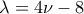 \displaystyle{\lambda =4\nu -8} \displaystyle{\lambda =4\nu -8}