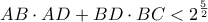 \displaystyle AB\cdot AD+BD\cdot BC<2^{\frac{5}{2}} \displaystyle AB\cdot AD+BD\cdot BC<2^{\frac{5}{2}}