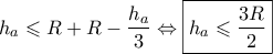 {h_a} \leqslant R + R - \dfrac{{{h_a}}}{3} \Leftrightarrow \boxed{{h_a} \leqslant \dfrac{{3R}}{2}} {h_a} \leqslant R + R - \dfrac{{{h_a}}}{3} \Leftrightarrow \boxed{{h_a} \leqslant \dfrac{{3R}}{2}}