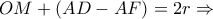 OM + \left( {AD - AF} \right) = 2r \Rightarrow OM + \left( {AD - AF} \right) = 2r \Rightarrow