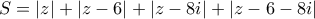 S=\left| z \right|+\left| z-6 \right|+\left| z-8i \right|+\left| z-6-8i \right| S=\left| z \right|+\left| z-6 \right|+\left| z-8i \right|+\left| z-6-8i \right|