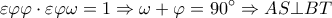 \displaystyle \varepsilon \varphi \varphi \cdot \varepsilon \varphi \omega = 1 \Rightarrow \omega + \varphi = 90^\circ \Rightarrow AS \bot BT \displaystyle \varepsilon \varphi \varphi \cdot \varepsilon \varphi \omega = 1 \Rightarrow \omega + \varphi = 90^\circ \Rightarrow AS \bot BT