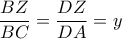 \displaystyle\frac{{BZ}}{{BC}} = \displaystyle\frac{{DZ}}{{DA}} = y