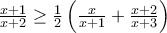 \frac{x+1}{x+2} \ge  \frac{1}{2}\left( \frac{x}{x+1}+ \frac{x+2}{x+3}    \right )
