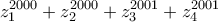 \displaystyle{ 
z_1 ^{2000}  + z_2 ^{2000}  + z_3 ^{2001}  + z_4 ^{2001}  
}