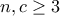 \displaystyle{n,c\geq 3}