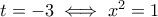 t=-3\iff x^2=1