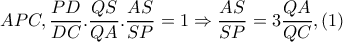 APC,\dfrac{PD}{DC}.\dfrac{QS}{QA}.\dfrac{AS}{SP}=1\Rightarrow \dfrac{AS}{SP}=3\dfrac{QA}{QC},(1)