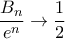 \displaystyle{\frac{B_{n}}{e^n}\to\frac{1}{2}}