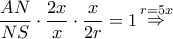 \displaystyle \frac{{AN}}{{NS}} \cdot \frac{{2x}}{x} \cdot \frac{x}{{2r}} = 1\mathop  \Rightarrow \limits^{r = 5x} 