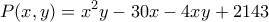 \displaystyle{P(x,y)=x^2y-30x-4xy+2143}