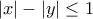 \displaystyle{
|x| - |y| \le 1
} \displaystyle{
|x| - |y| \le 1
}