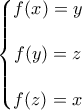 \left\{\begin{matrix} 
f(x)=y\\ \\ 
f(y)=z\\ \\ 
f(z)=x 
\end{matrix}\right.