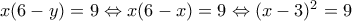x(6-y)=9\Leftrightarrow x(6-x)=9\Leftrightarrow (x-3)^2=9