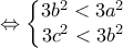 \displaystyle{\Leftrightarrow \begin{Bmatrix} 3b^2<3a^2 \\ 3c^2<3b^2 \end{matrix}}