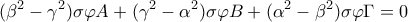 \displaystyle(\beta^2-\gamma^2)\sigma\varphi A+(\gamma^2 -\alpha^2)\sigma\varphi B+(\alpha^2 -\beta^2)\sigma\varphi\Gamma=0