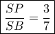 \boxed{\frac{{SP}}{{SB}} = \frac{3}{7}} \boxed{\frac{{SP}}{{SB}} = \frac{3}{7}}
