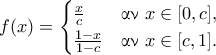 \displaystyle{ f(x) = \begin{cases} \frac{x}{c} & \textnormal{\gr &alpha;&nu; } x \in [0,c], \\ \frac{1-x}{1-c} & \textnormal{\gr &alpha;&nu; } x \in [c,1].\end{cases}}
