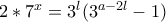 2*7^{x}=3^{l}(3^{a-2l}-1)