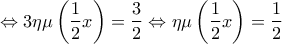 \displaystyle{\Leftrightarrow 3\eta \mu \left( \frac{1}{2}x \right)=\frac{3}{2}\Leftrightarrow \eta \mu \left( \frac{1}{2}x \right)=\frac{1}{2}}