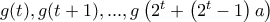 g(t), g(t+1),..., g\left(2^t+\left(2^t-1\right)a\right)