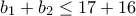 b_1 + b_2 \leq 17 + 16