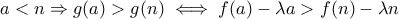 a<n\Rightarrow g(a)>g(n)\iff f(a)-\lambda a>f(n)-\lambda n