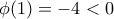 \phi (1)=-4<0