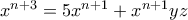 x^{n+3}=5x^{n+1}+x^{n+1}yz