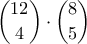 \displaystyle{\binom{12}{4} \cdot \binom{8}{5}}