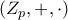 \displaystyle{(Z_{p},+,\cdot)}