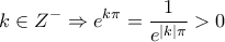 \displaystyle k \in {Z^ - } \Rightarrow {e^{k\pi }} = \frac{1}{{{e^{|k|\pi }}}} > 0