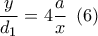 \dfrac{y}{{{d_1}}} = 4\dfrac{a}{x}\,\,\,(6)